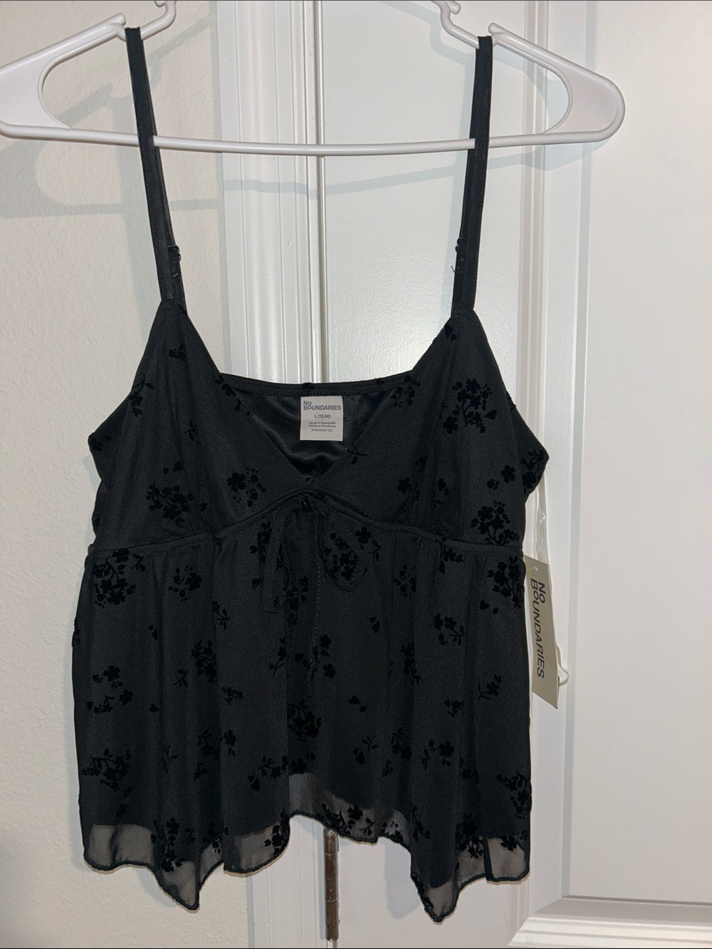 Sexy Black Floral Burnout Tie-Front Camisole Blouse Club Party